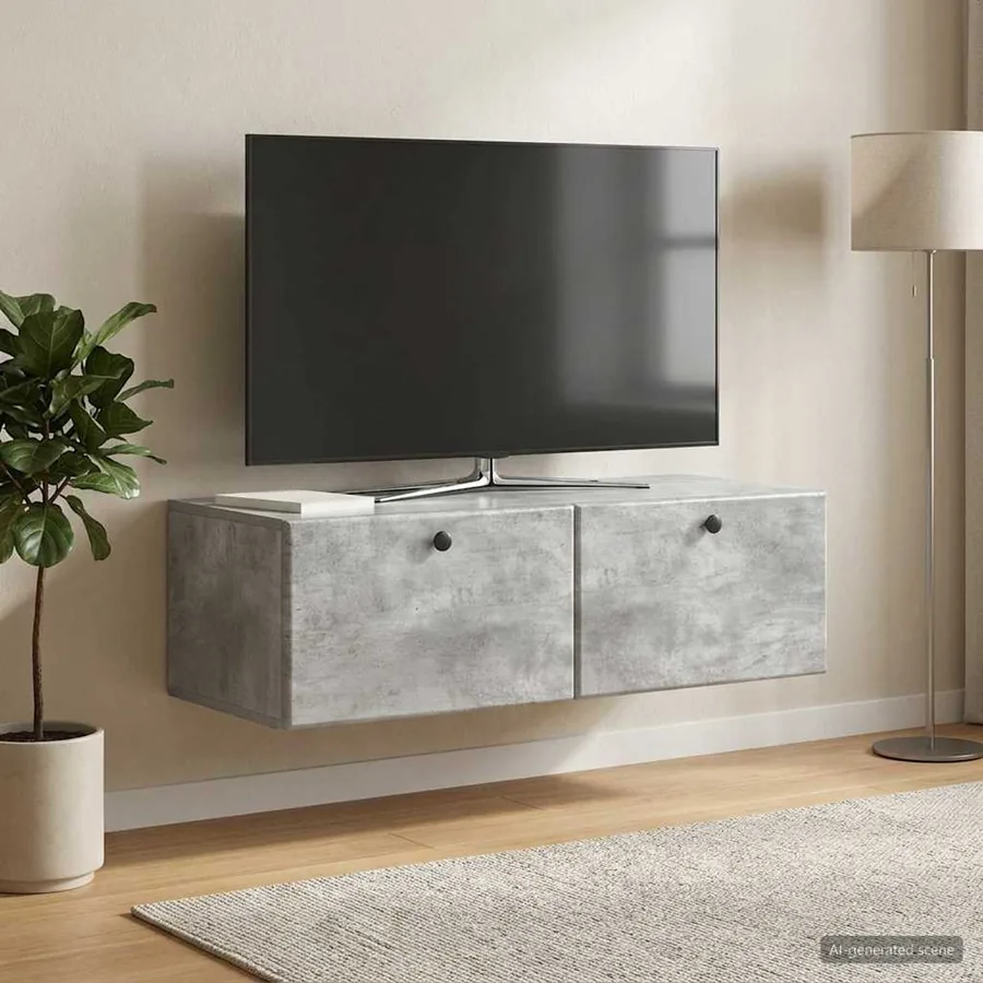 Meuble TV mural 98 x 41 x 30 cm Gris béton Bois d'ingénierie