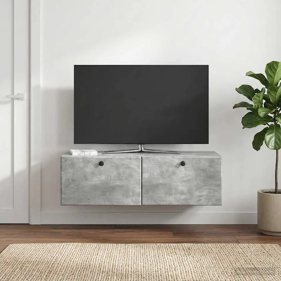 Meuble TV mural 98 x 41 x 30 cm Gris béton Bois d'ingénierie - 4
