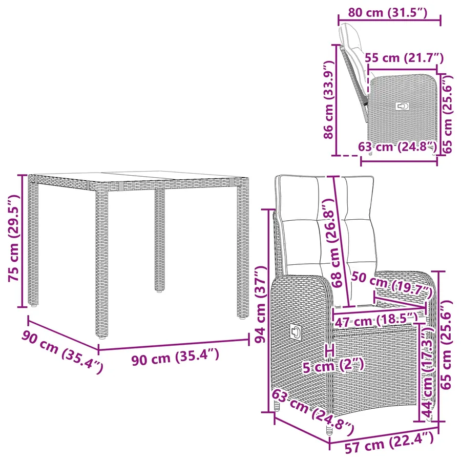 Ensemble de repas extérieur 5 pcs Beige et blanc crème - 11