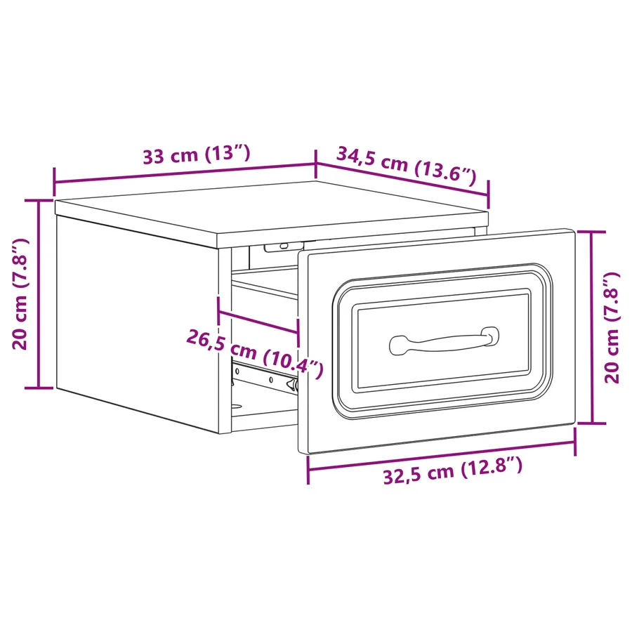 Cabinet de chevet mural Gris béton 34,5 x 33 x 20 cm - 9
