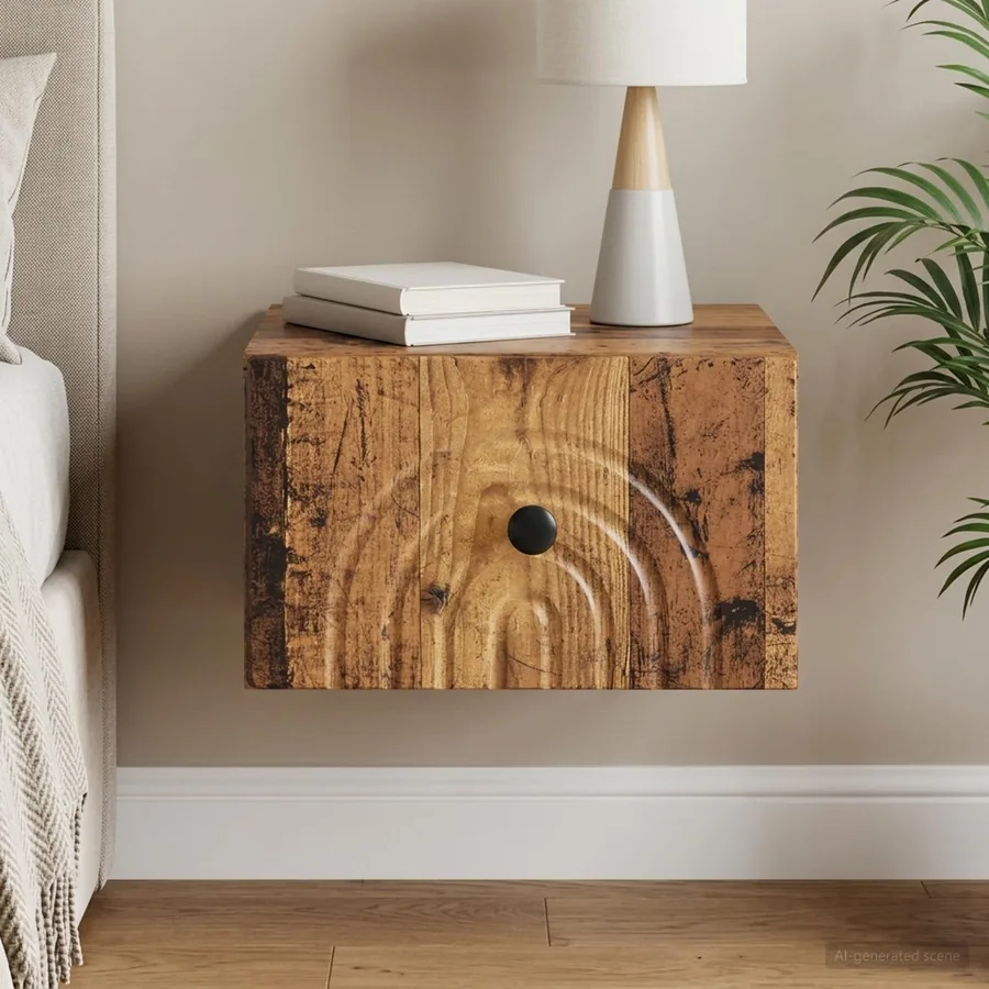 Cabinet de chevet mural Bois ancien 33 x 34,5 x 20 cm