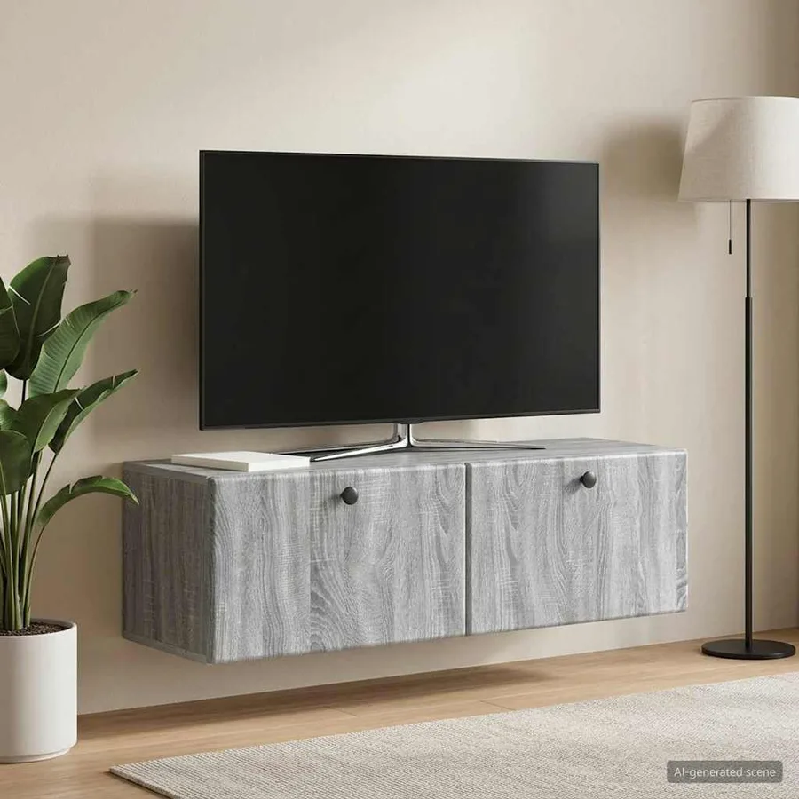 Meuble TV mural 98 x 31 x 30 cm Sonoma gris Bois d'ingénierie - 4