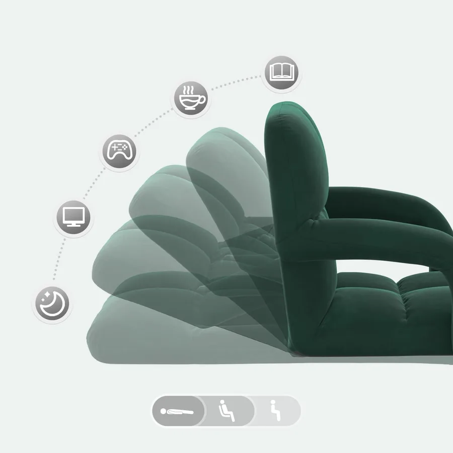 Fauteuil de sol ajustable Vert foncé Velours - 9