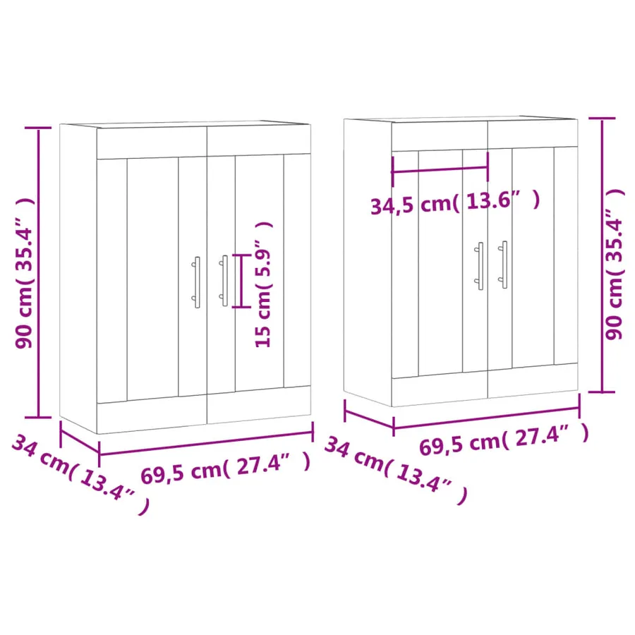 Armoires murales 2 pcs chêne sonoma bois d'ingénierie - 12