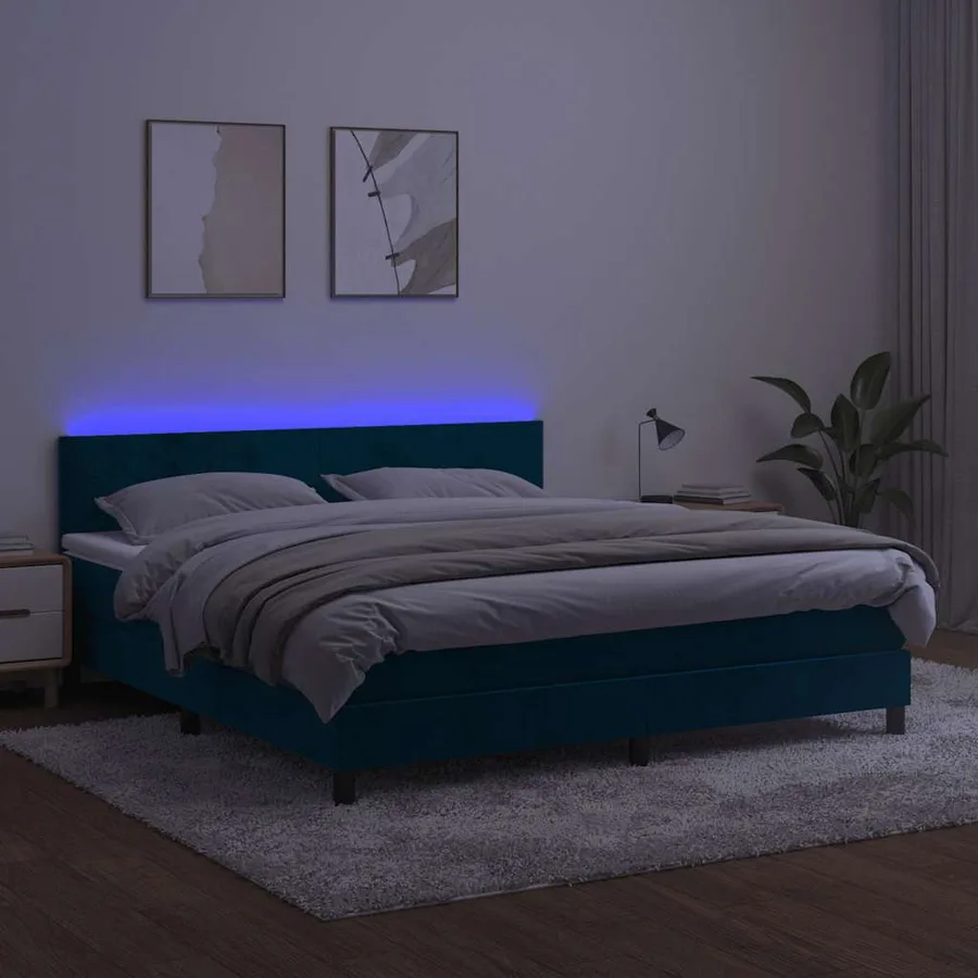 Sommier à lattes de lit avec matelas LED Bleu foncé 180x200 cm - 3