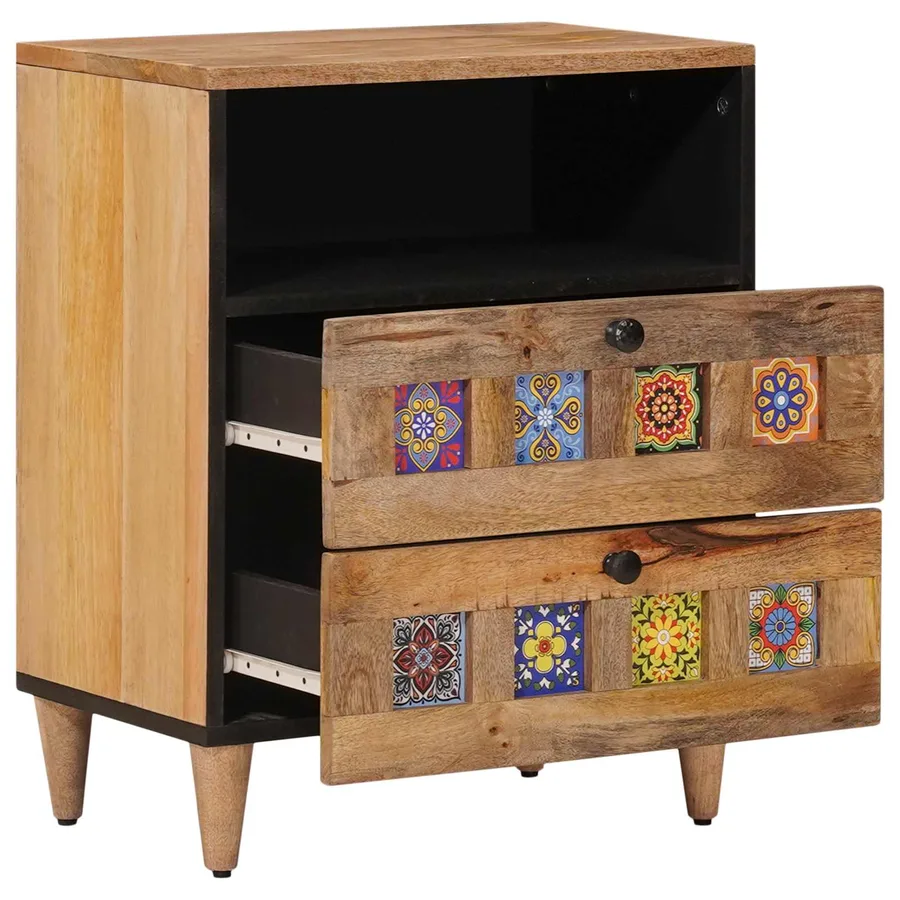 Cabinet de chevet Naturel 50 x 33 x 62 cm Bois de mangue massif - 2