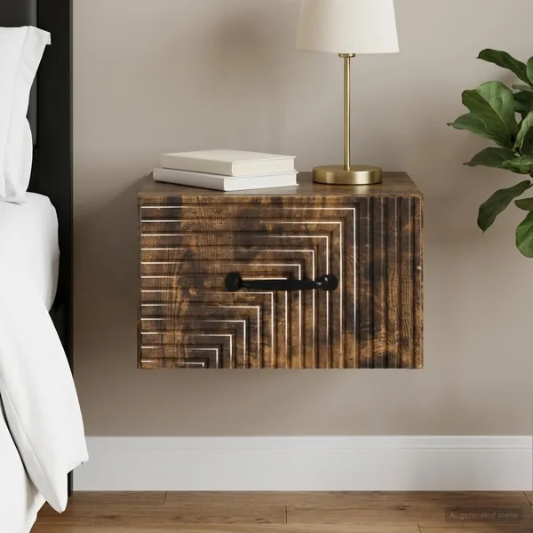 Cabinet de chevet mural Chêne fumé 34,5 x 33 x 20 cm
