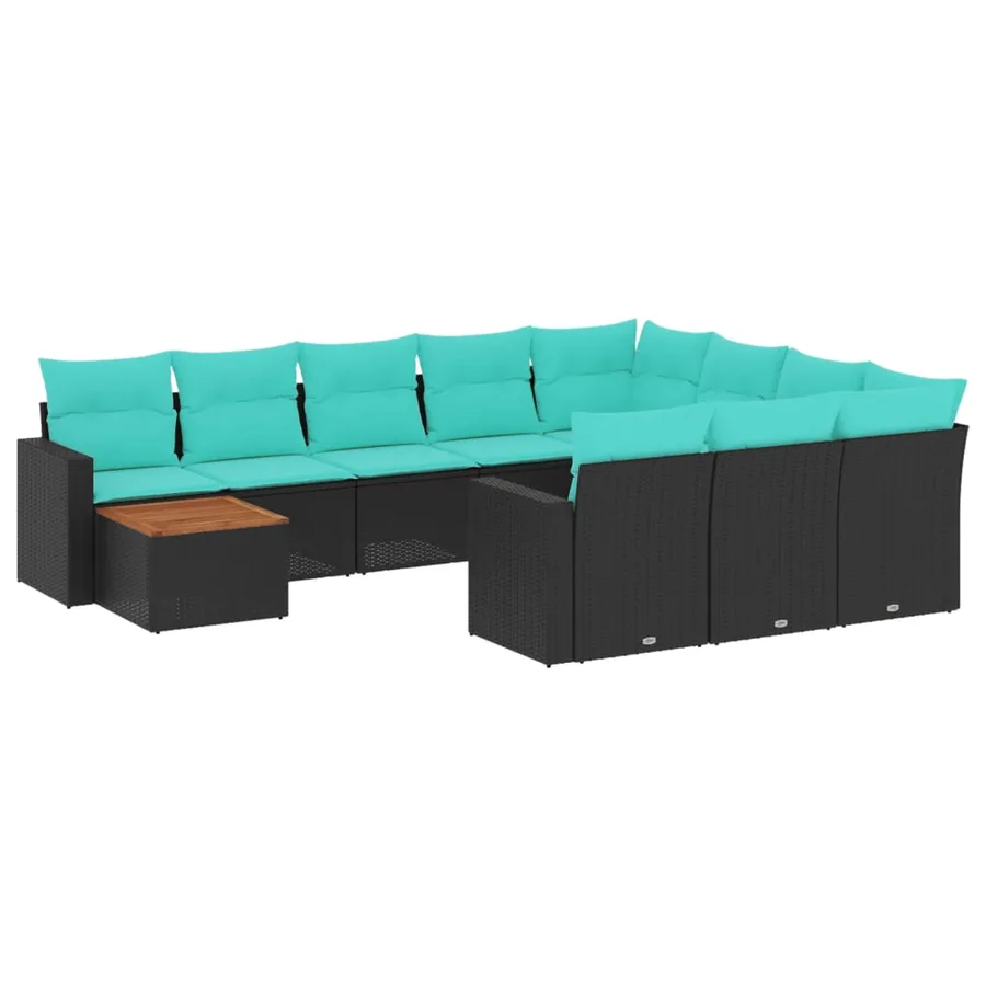 Salon de jardin 11 pcs avec coussins noir résine tressée - 2