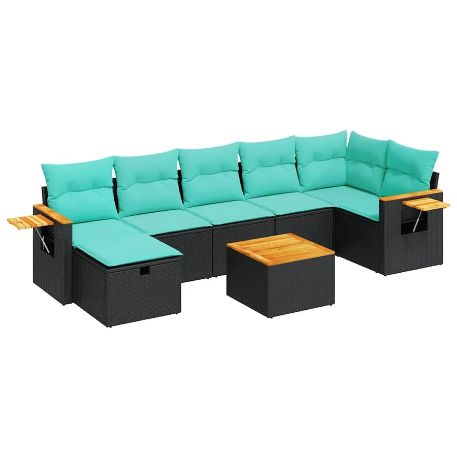 Salon de jardin 8 pcs avec coussins noir résine tressée - 2