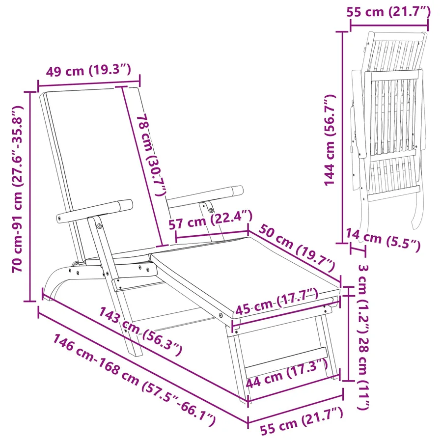 Chaise longue inclinable et pliable 2 pcs Crème blanc - 12