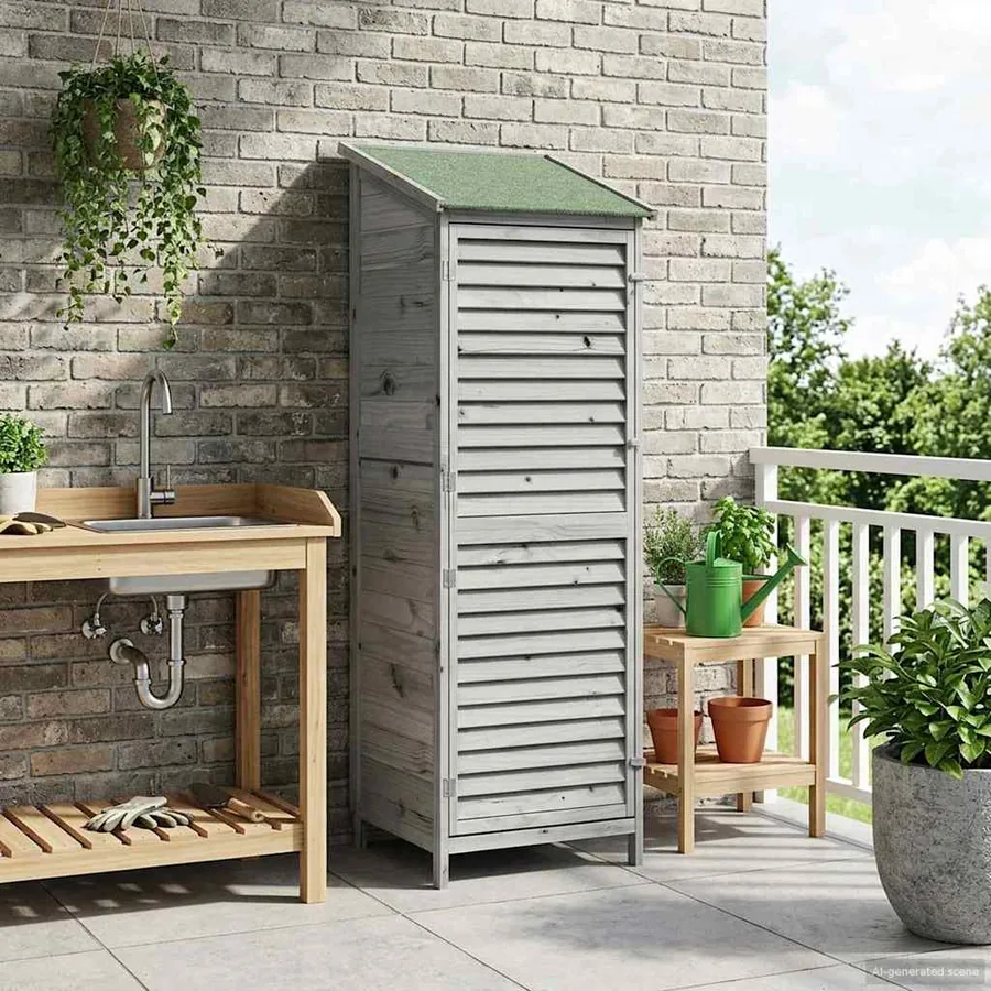 Abri de jardin Gris 59 x 56 x 176 cm Bois de Sapin Massif