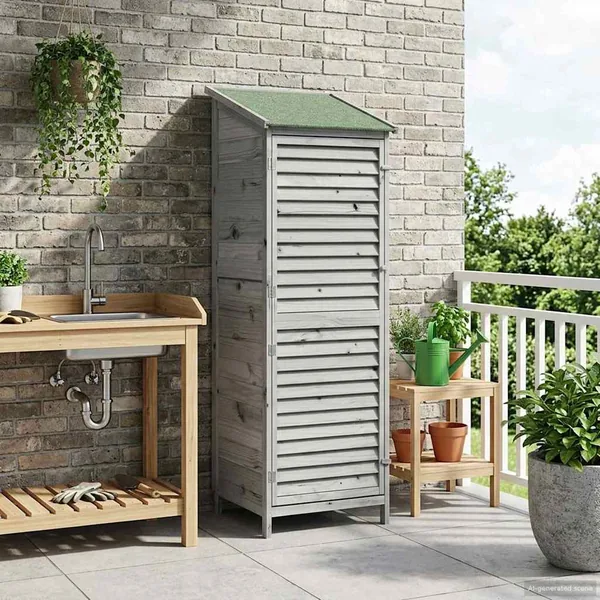 Abri de jardin Gris 59 x 56 x 176 cm Bois de Sapin Massif