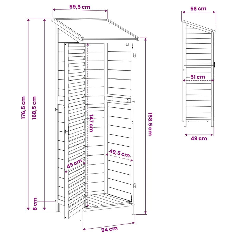 Abri de jardin Gris 59 x 56 x 176 cm Bois de Sapin Massif - 11