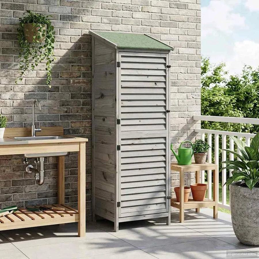 Abri de jardin Gris 59 x 56 x 176 cm Bois de Sapin Massif - 3