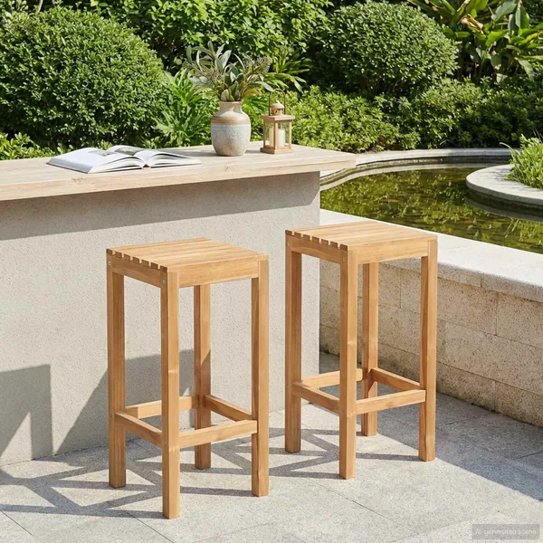 Tabouret de bar 2 pcs Naturel Bois de teck massif