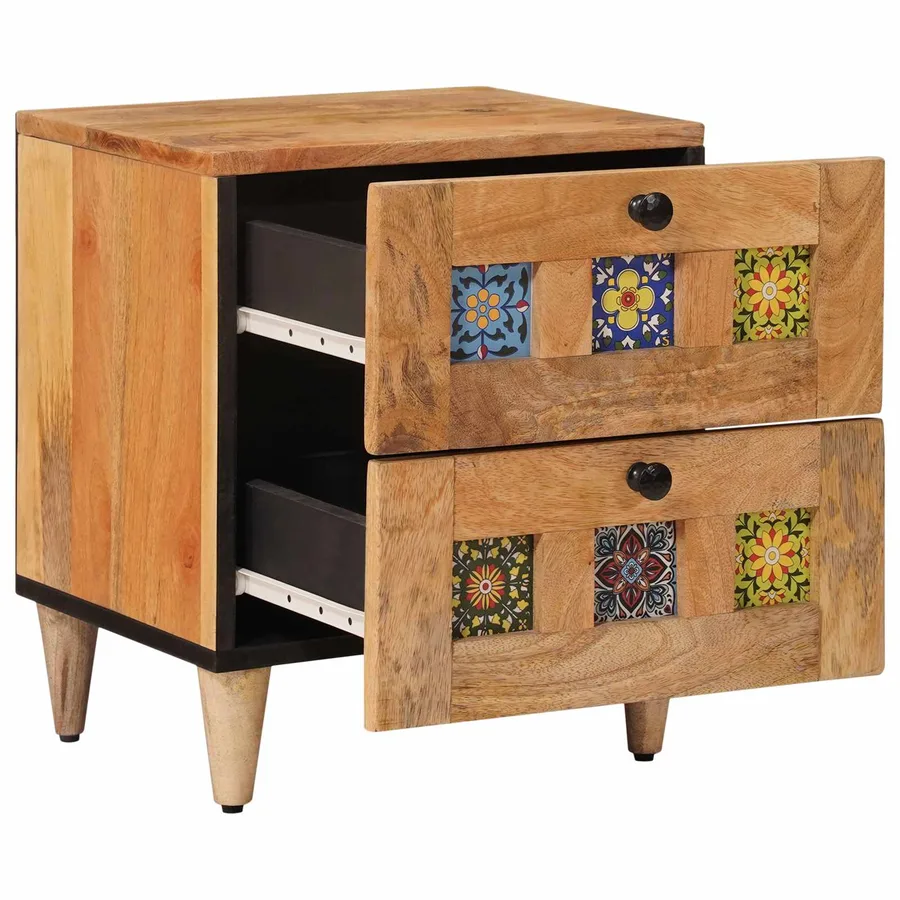 Cabinet de chevet avec tiroir Naturel 40 x 33,5 x 46 cm - 2