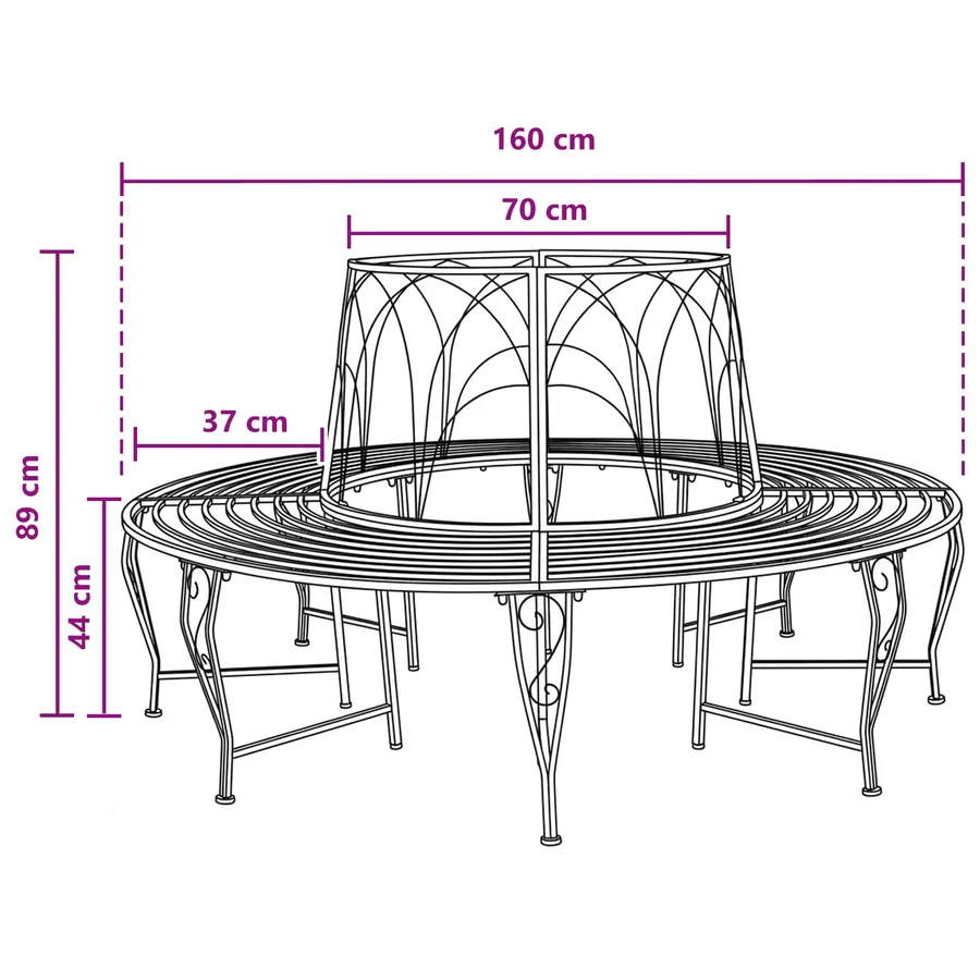 Banc d'Arbre 8-Nombre de places Ø 160 x 89 cm Acier - 5