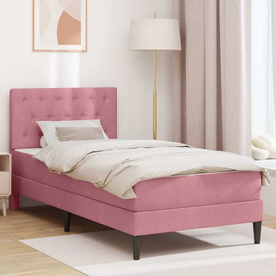 Cadre de lit avec matelas Rose 90 x 190 cm Velours