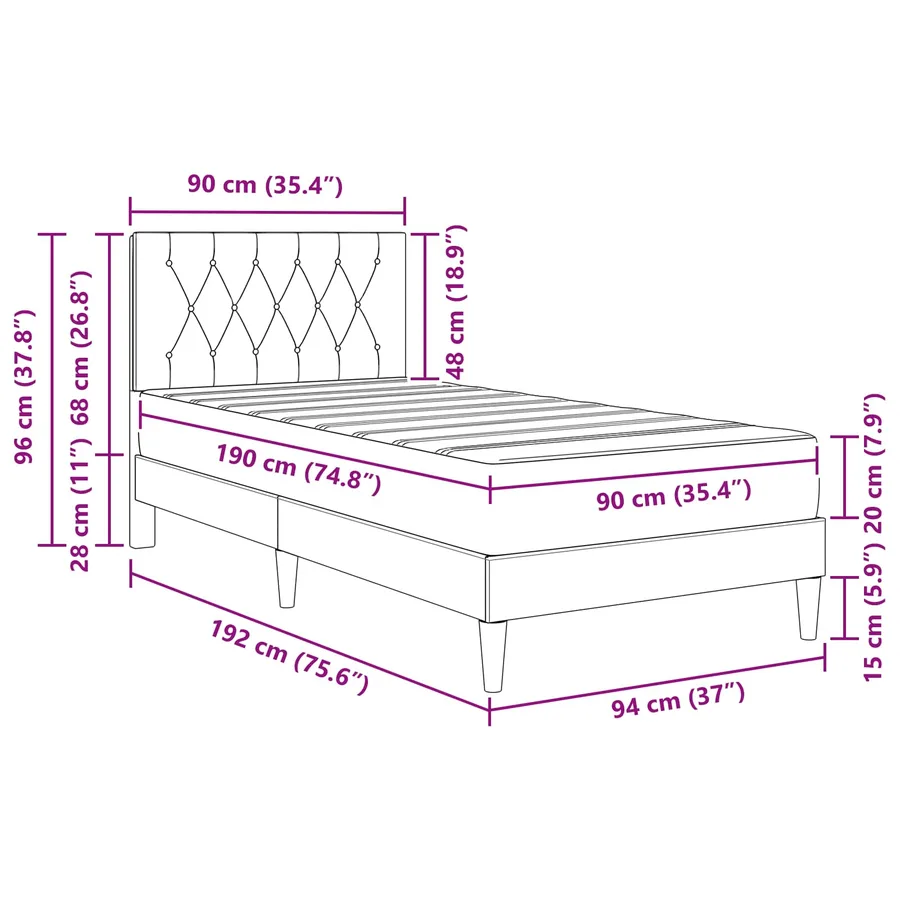Cadre de lit avec matelas Rose 90 x 190 cm Velours - 11