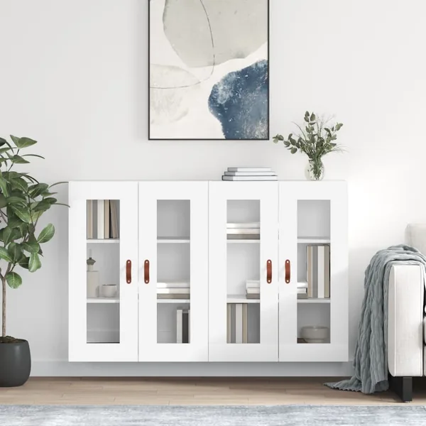 Armoires murales 2 pcs blanc bois d'ingénierie