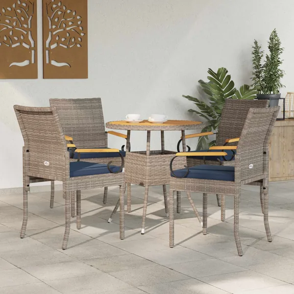 Chaises de jardin avec coussin 4 pcs Gris et bleu marine