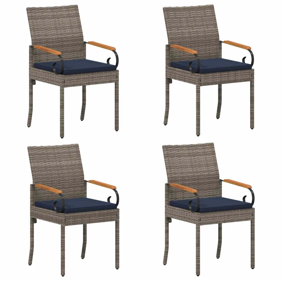 Chaises de jardin avec coussin 4 pcs Gris et bleu marine - 2