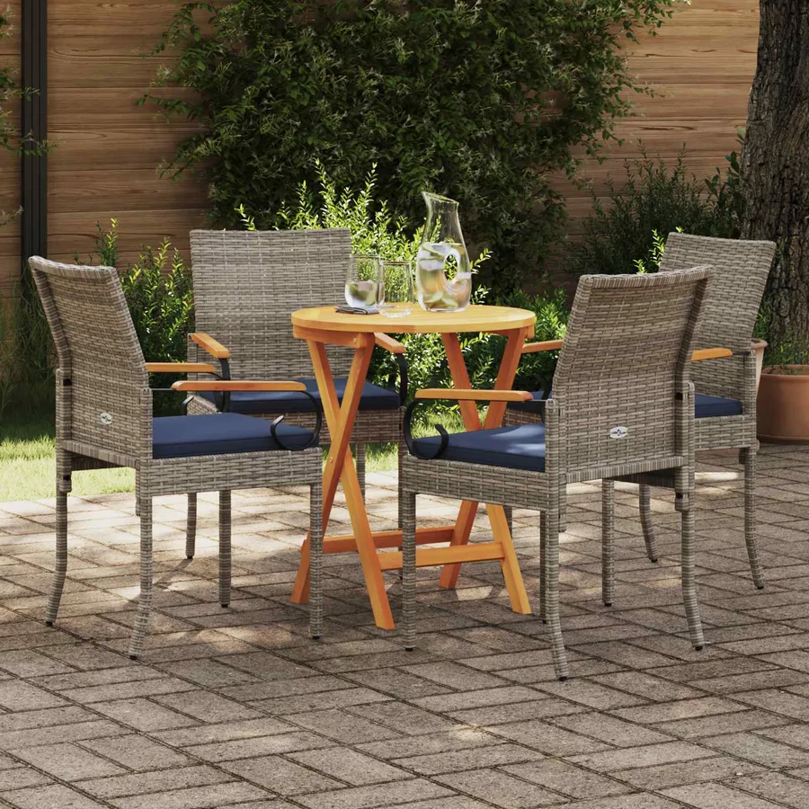 Chaises de jardin avec coussin 4 pcs Gris et bleu marine - 3