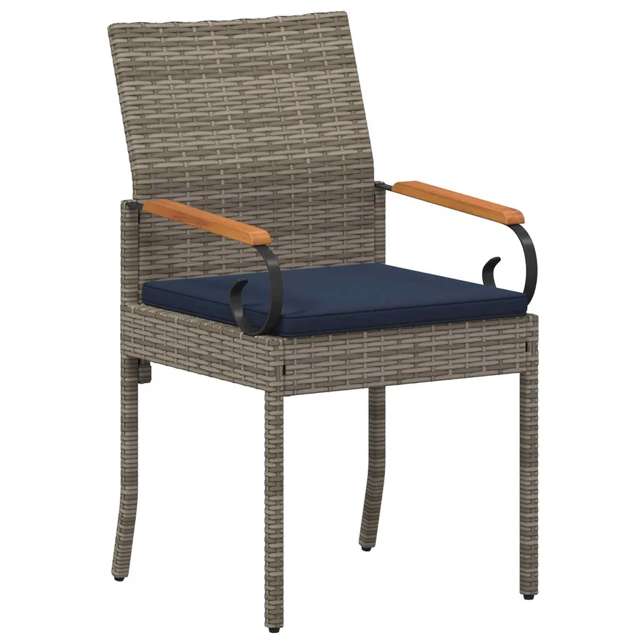 Chaises de jardin avec coussin 4 pcs Gris et bleu marine - 4