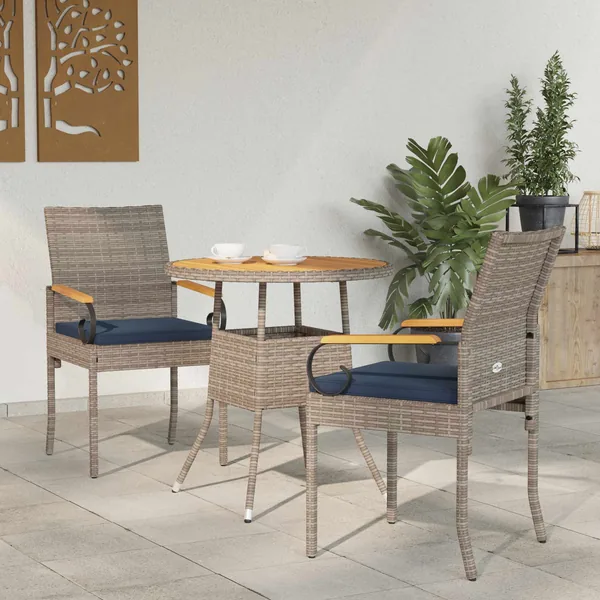 Chaises de jardin avec coussin 2 pcs Gris et bleu marine