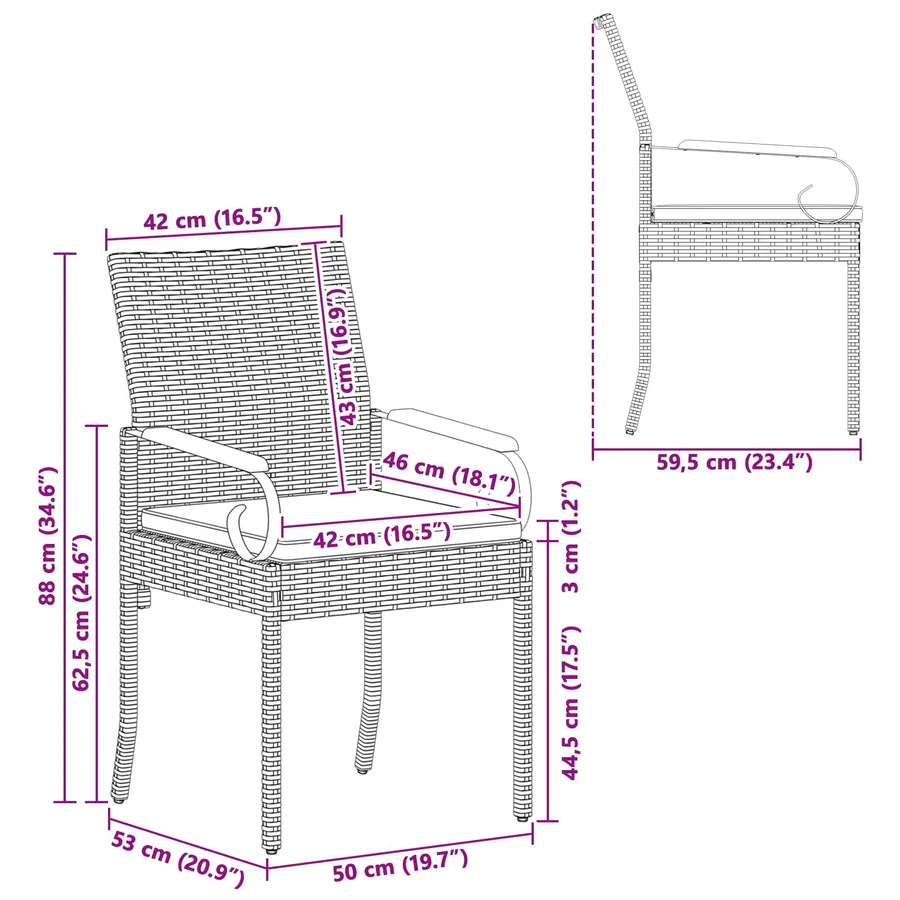 Chaises de jardin avec coussin 2 pcs Gris et bleu marine - 14