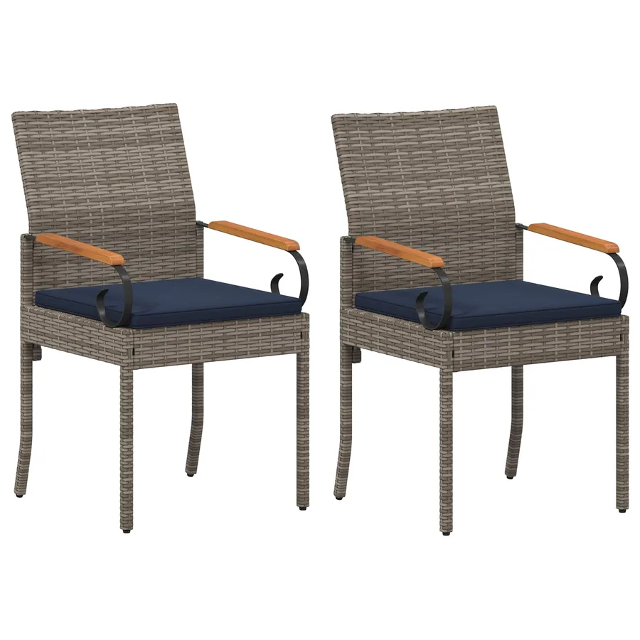 Chaises de jardin avec coussin 2 pcs Gris et bleu marine - 2