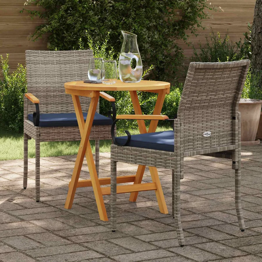 Chaises de jardin avec coussin 2 pcs Gris et bleu marine - 3