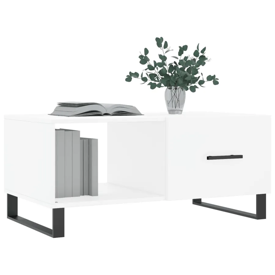 Table basse blanc 90x50x40 cm bois d'ingénierie - 3