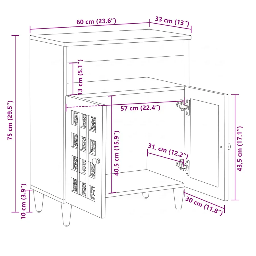 Buffet Naturel 60 x 33,5 x 75 cm Bois de mangue massif - 11