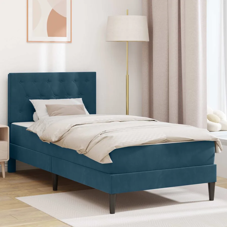 Cadre de lit avec matelas Bleu 100 x 200 cm Velours