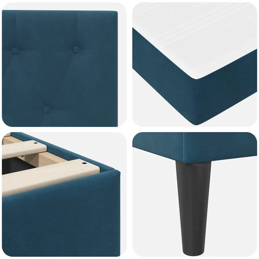 Cadre de lit avec matelas Bleu 100 x 200 cm Velours - 9