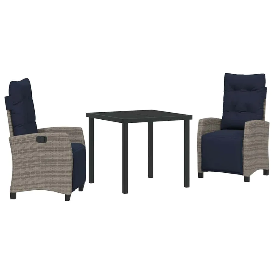 Ensemble de salle à manger pour jardin 3 pcs Gris polyrotin - 2