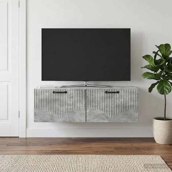 Meuble TV mural Gris béton 98 x 31 x 30 cm Bois d'ingénierie