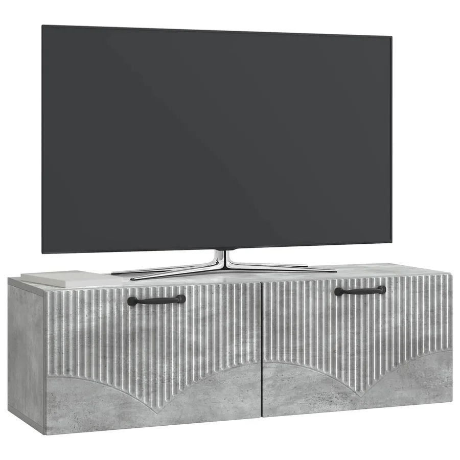 Meuble TV mural Gris béton 98 x 31 x 30 cm Bois d'ingénierie - 3