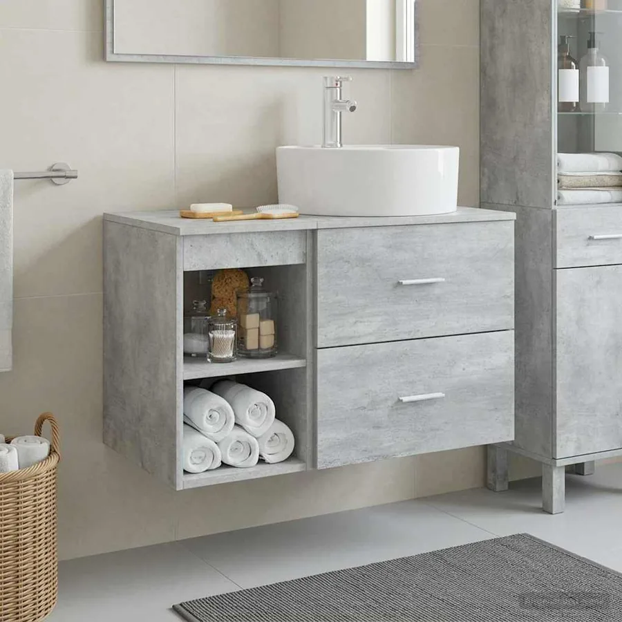 Ensemble de mobilier de salle de bain 2 pcs Gris béton