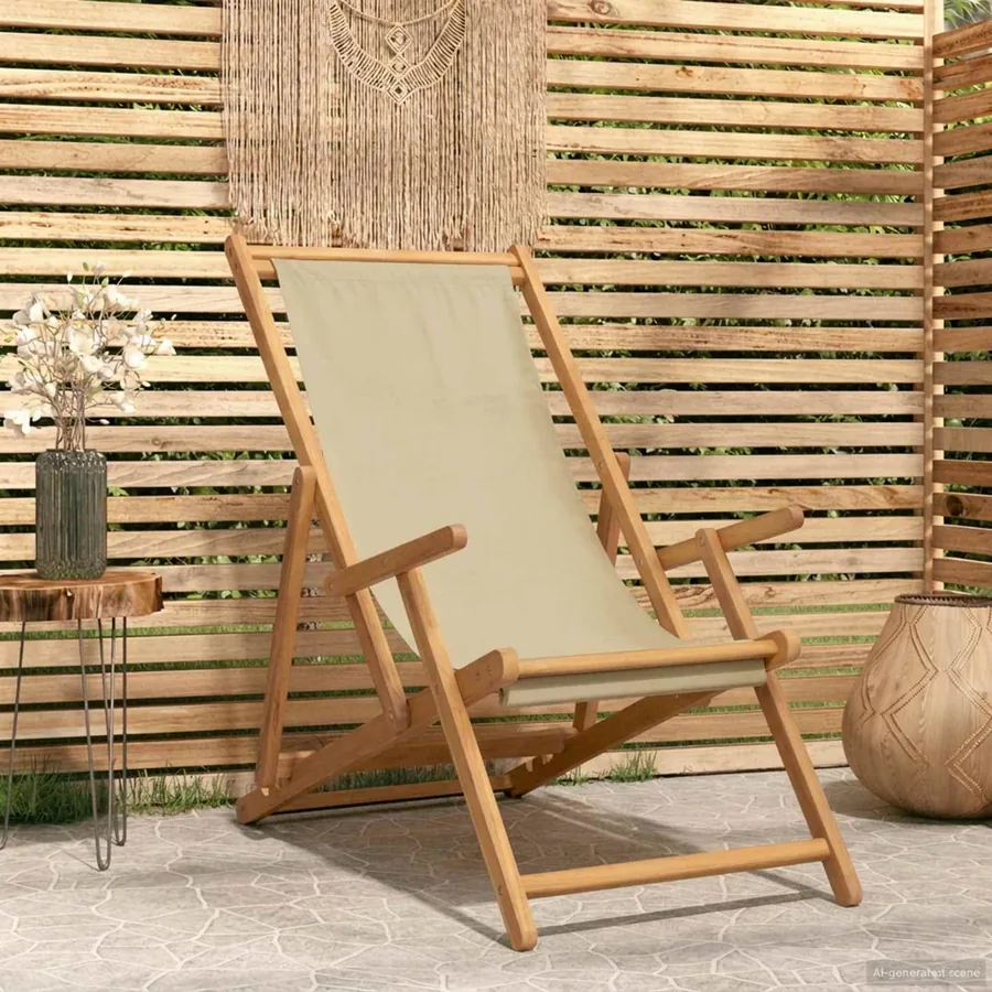 Chaise de plage Taupe Bois de teck massif - 10