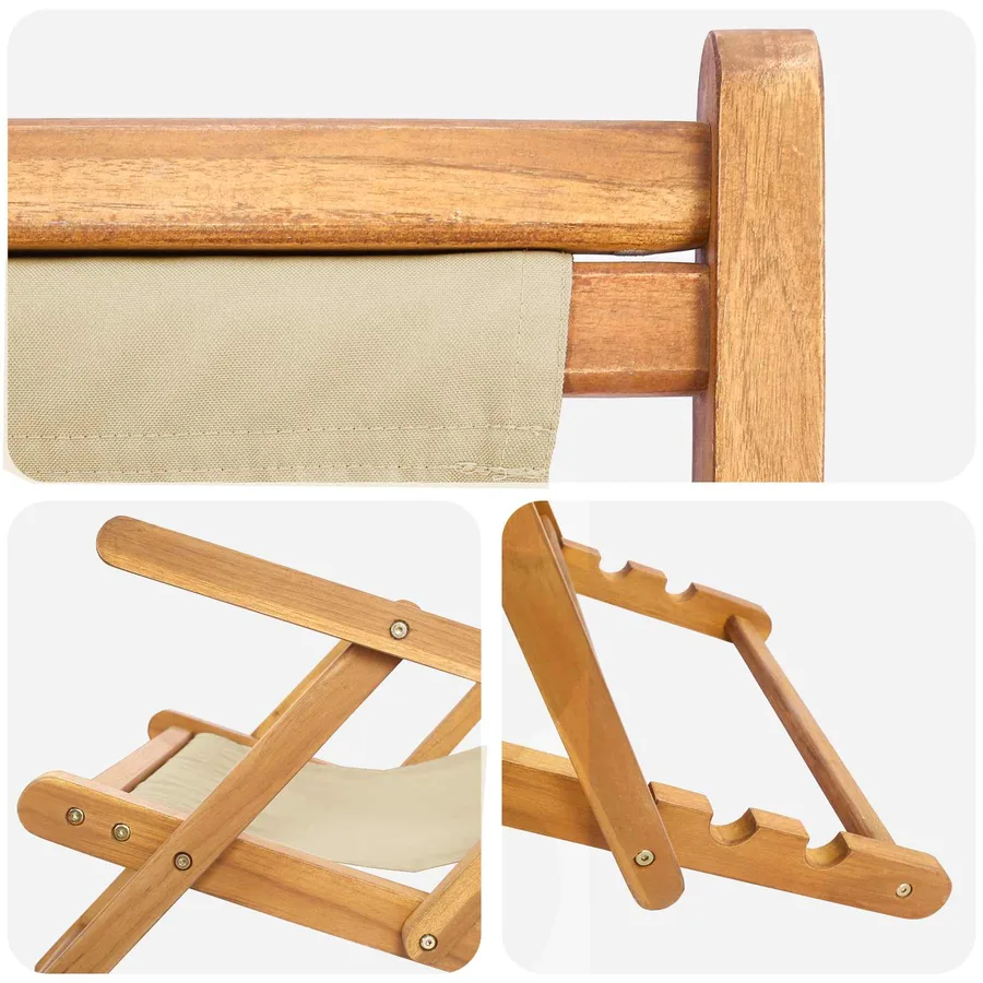 Chaise de plage Taupe Bois de teck massif - 15