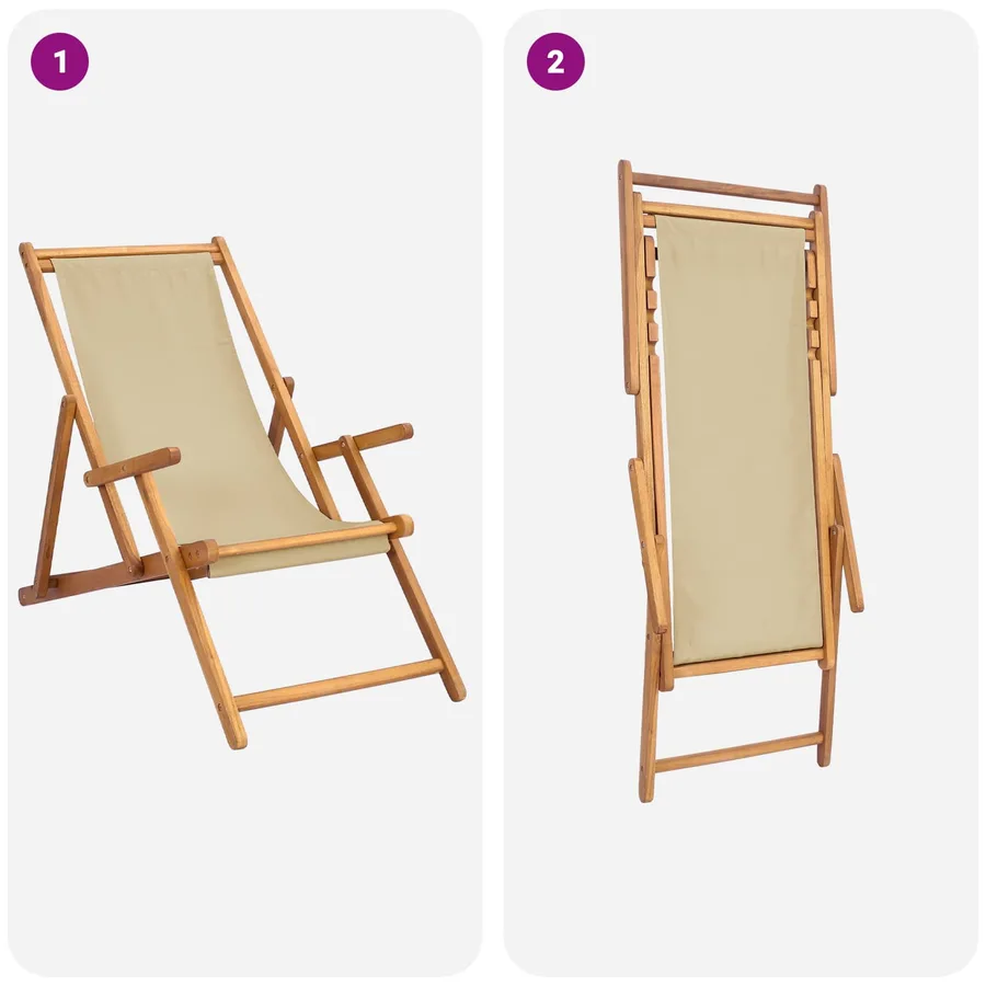 Chaise de plage Taupe Bois de teck massif - 16