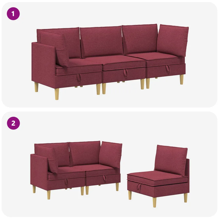 Canapé modulaire avec rangement 3 pcs Bordeaux Tissu - 8