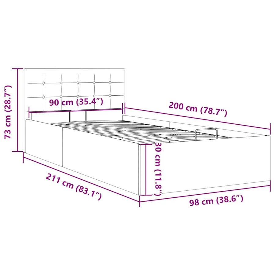 Cadre de lit à rangement hydraulique sans matelas 90x200 cm - 11