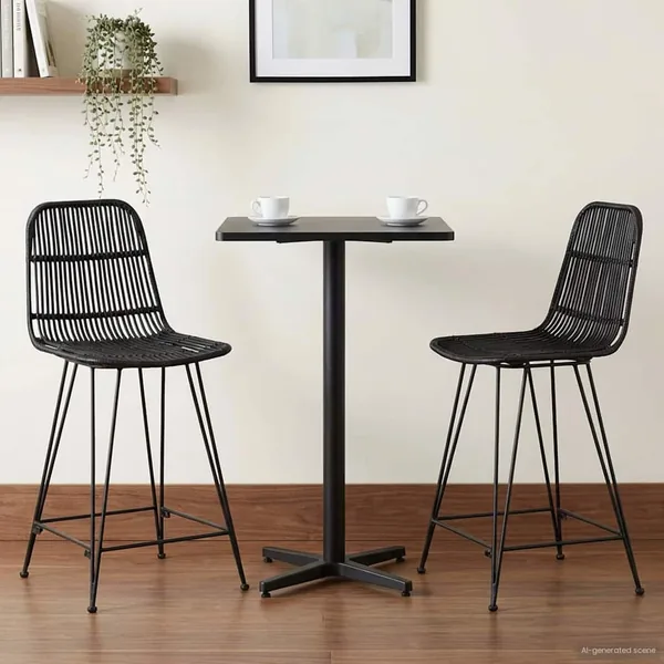 Tabouret de bar 2 pcs Noir 44 x 54 x 96 cm Rattan et Acier