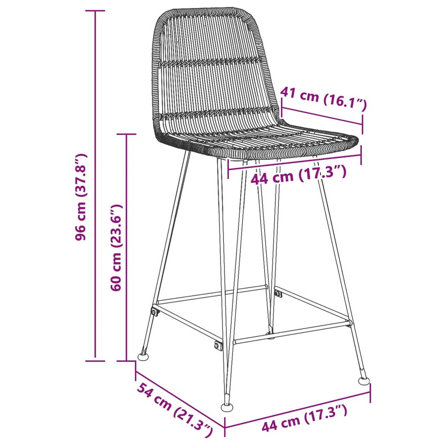 Tabouret de bar 2 pcs Noir 44 x 54 x 96 cm Rattan et Acier - 10