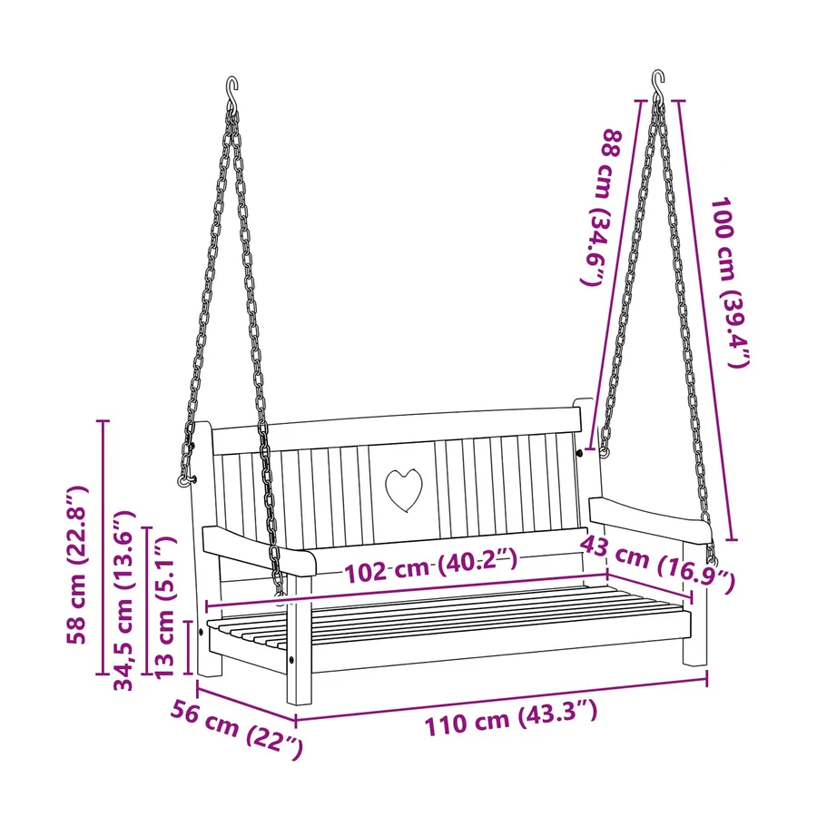 Banc balançoire de jardin Naturel 110 x 56 x 58 cm - 9