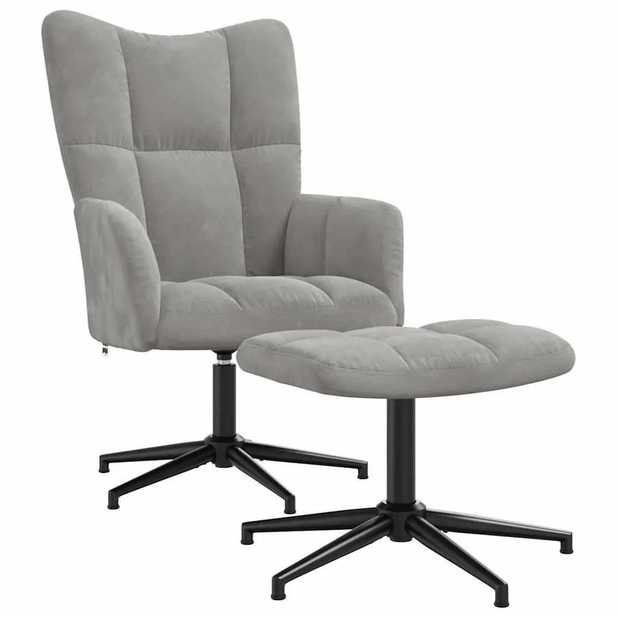 Chaise de relaxation avec tabouret Gris clair Velours - 2