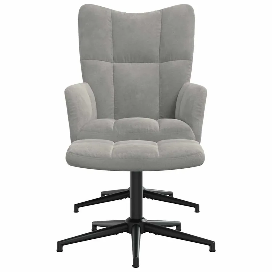 Chaise de relaxation avec tabouret Gris clair Velours - 3